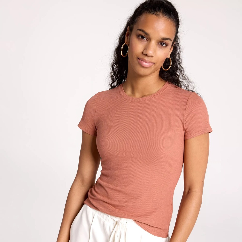 CALIA Everyday Rib Short Sleeve Tee Shirt‎ Womens XS Copper